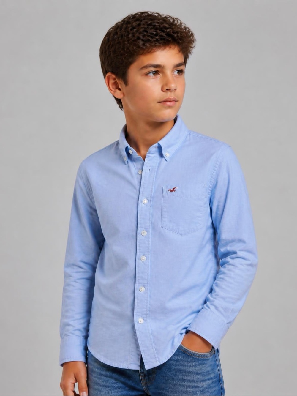 Hollister Teen Boys' Pale Blue Button-Down Oxford Shirt